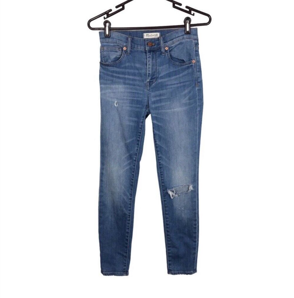 Madewell 9" High Riser Skinny Skinny Blue Ripped Distressed Jeans Women Size 25